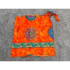 Hawaiian Wrap Skirt Womens Medium Mini Orange Tropical Beach Swim Cover Vacation